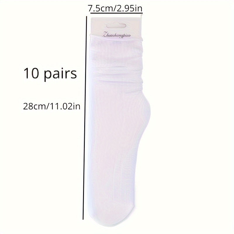 10 Pairs Solid Socks Comfy & Breathable Women's Stockings & Hosiery