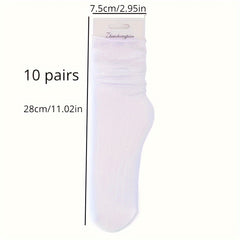 10 Pairs Solid Socks Comfy & Breathable Women's Stockings & Hosiery
