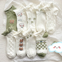 9 Pairs Cartoon Bear Print Socks & Low Cut Ankle Socks Women's Stockings