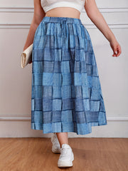  Colorblock Denim Print Maxi Skirt