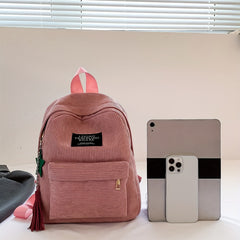 Tassel Pendant Large Capacity Backpack Corduroy Durable Lightweight Laptop Bag