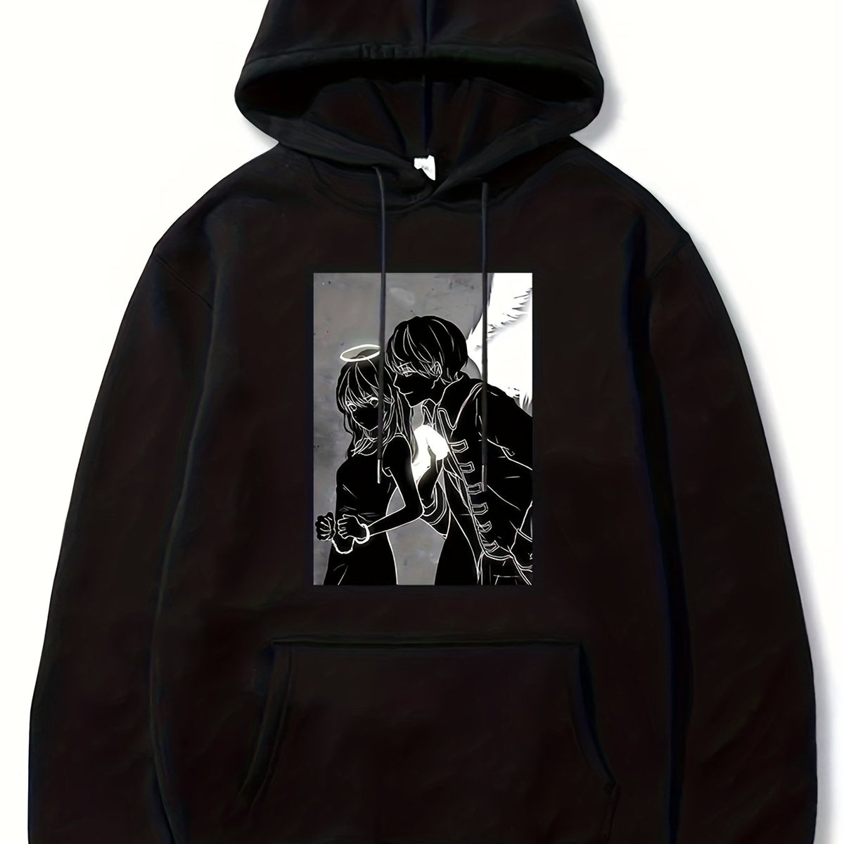 Angel Couple Anime Pattern Men's Hooded Sweatshirt