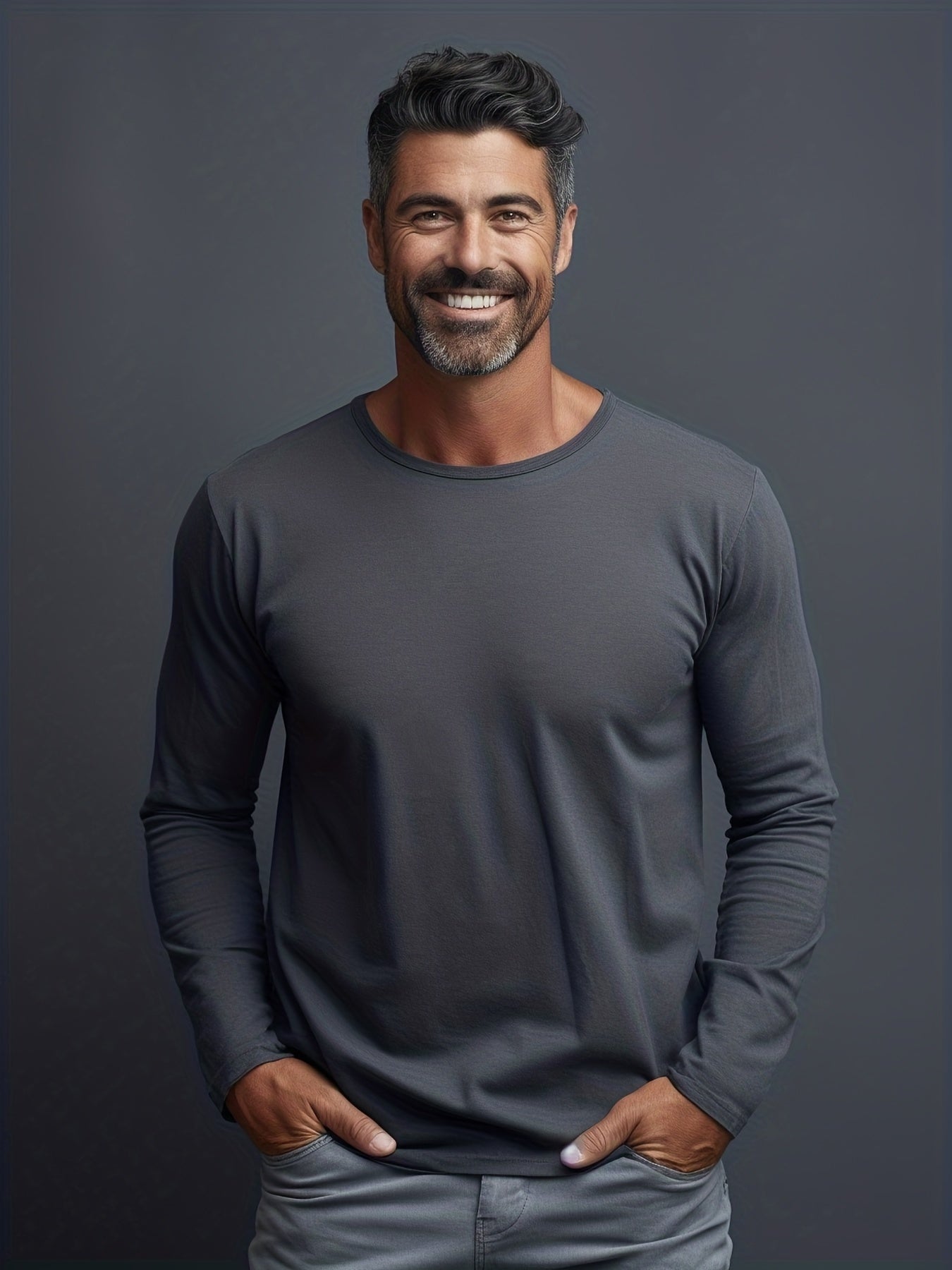 Men's Solid Cotton Long Sleeve Tee for Outdoor