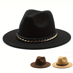 Men's Woolen Jazz Hat British Style Autumn Winter Large Brim Top Hat