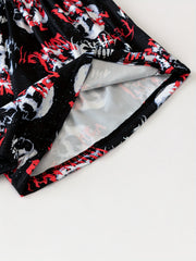 Skull Print Pajama Set Crew Neck Cami Top & Lounge Shorts Women's Sleepwear
