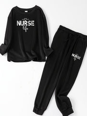  Lounge Set Women's Plus Heart & Letter Print Long Sleeve