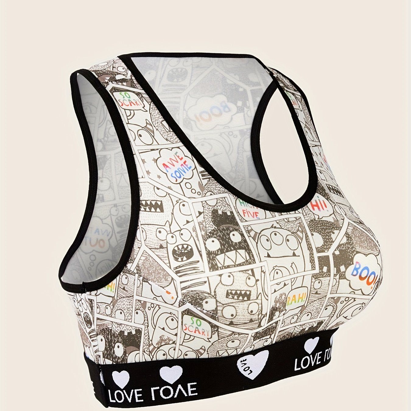 Pop Art Print Racer Back Sporty Bra