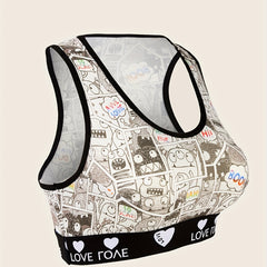  Pop Art Print Racer Back Sporty Bra