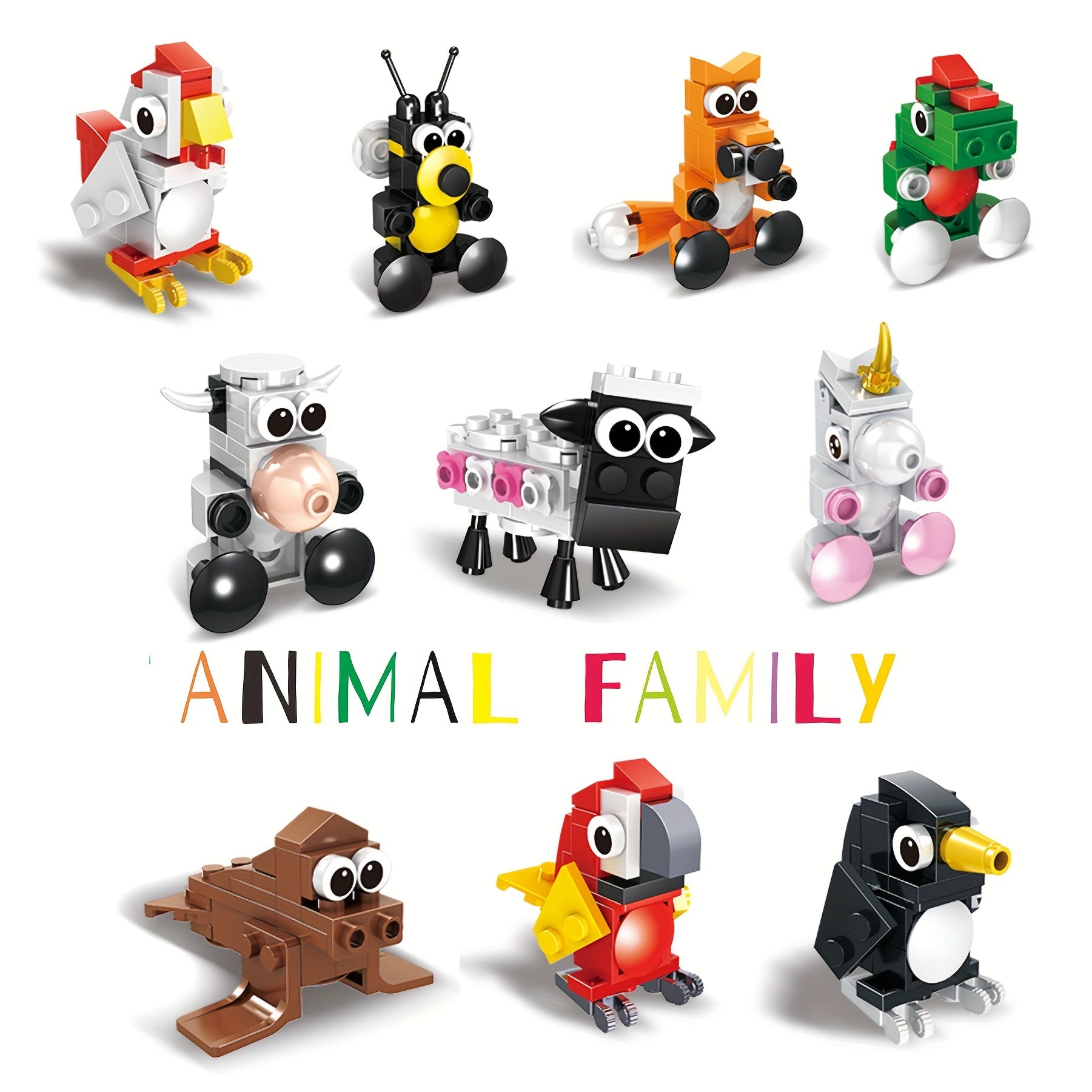Small Animal Building Blocks for Kids - Cow Sheep Parrot Rooster