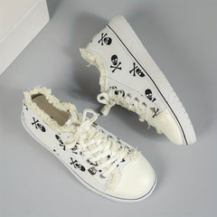 Women's Skull Print Sneakers Lace Up Outdoor Shoes Lightweight Low Top