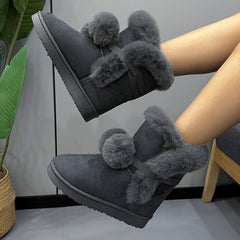 Women's Pompom Thermal Snow Boots Non Slip Flat Snow Shoes