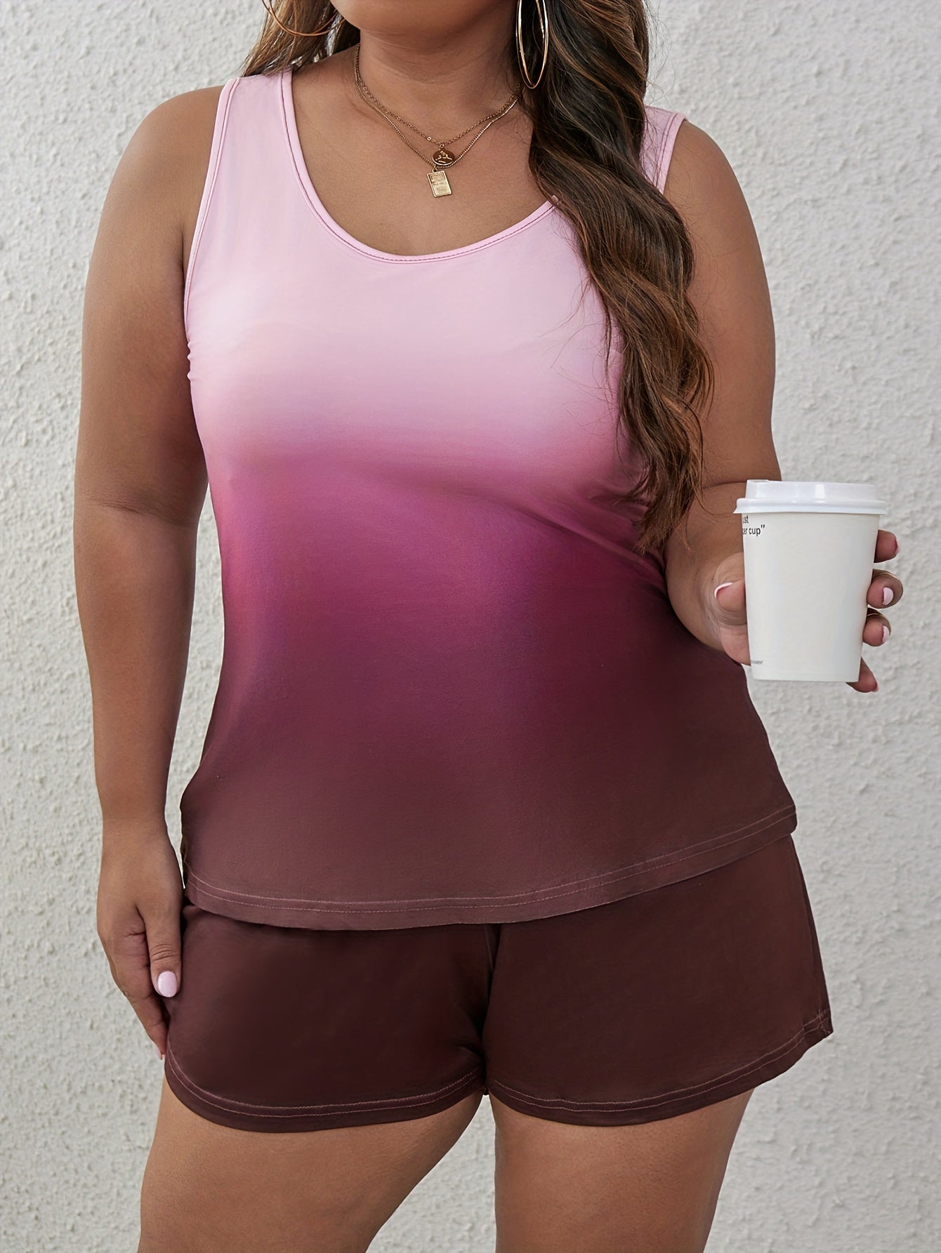 Women's Plus Feather Print Tank Top & Shorts Set