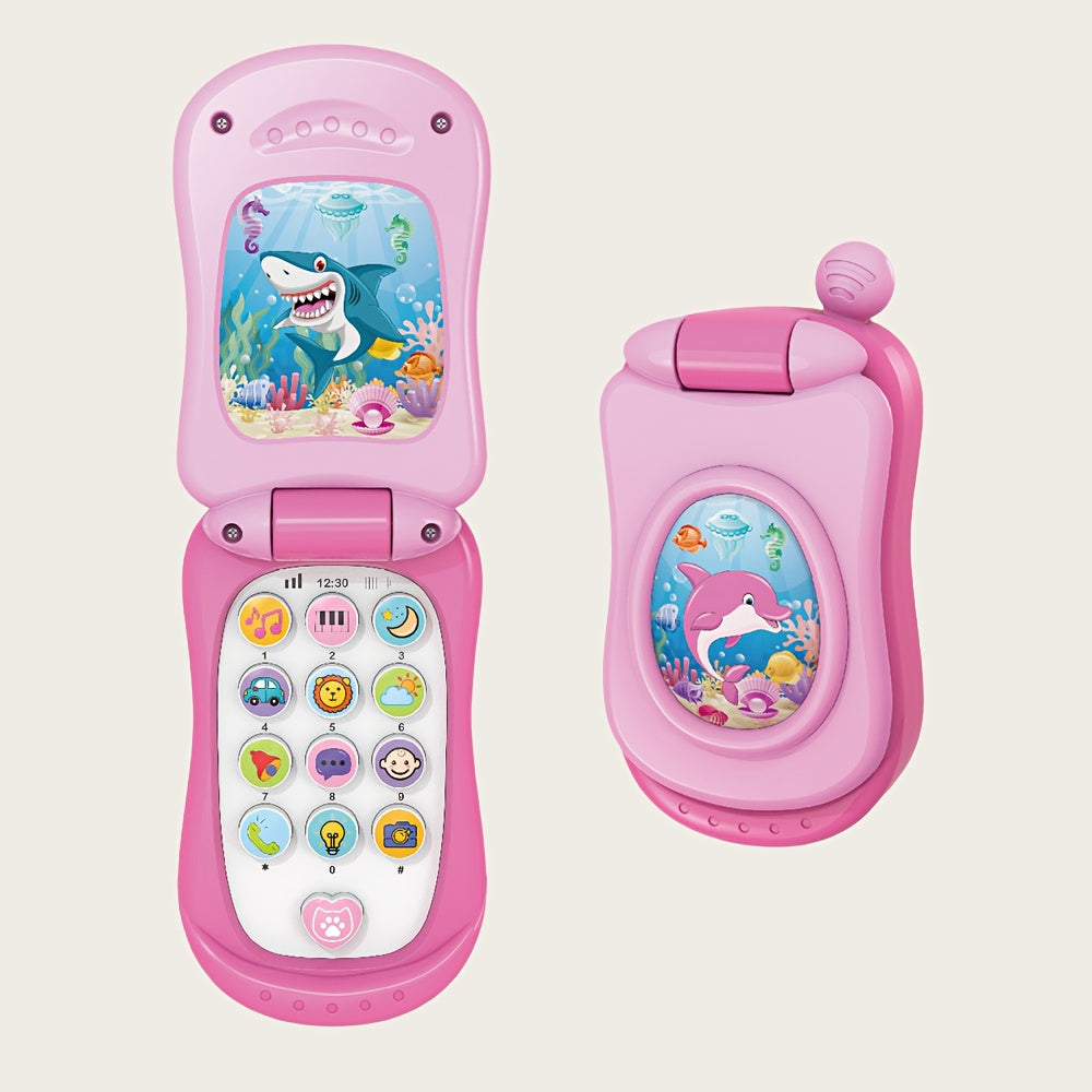 Interactive Cartoon Music Flip Phone Toy for Kids Lights & Sounds