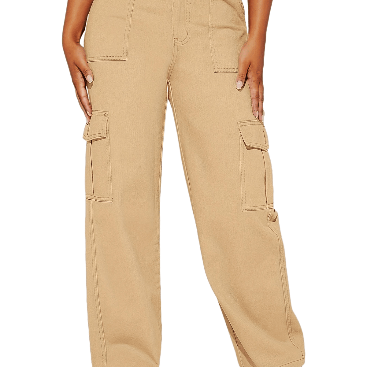 High Waist Cargo Pants Loose Fit High Rise Flap Pockets Straight Leg