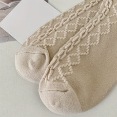 Argyle Textured Calf Socks Knee High Stockings Women's Hosiery