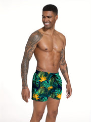 Quick Dry Men's Swim Trunks Beach Pool Leaf Pattern