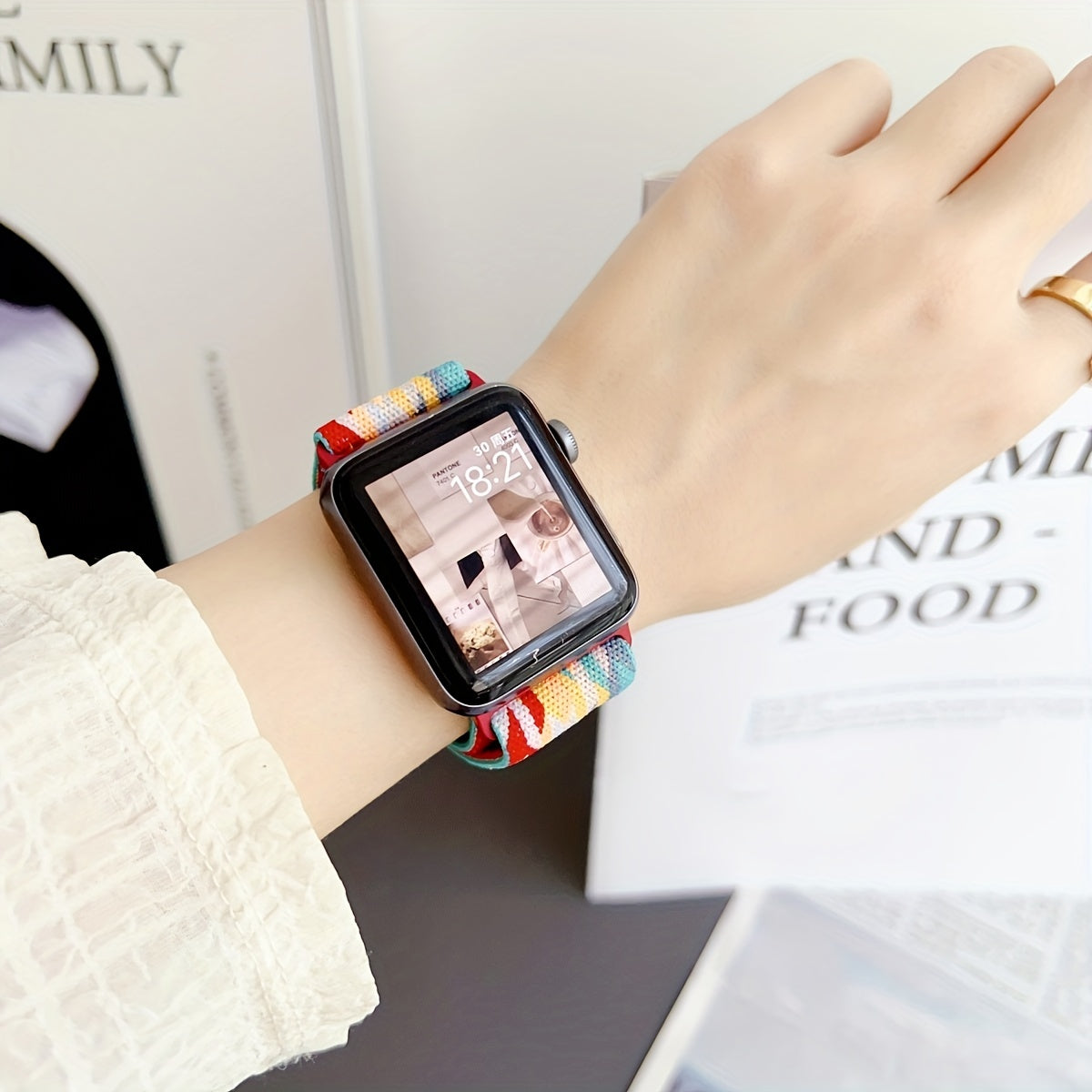 Rainbow Nylon Elastic Smart Watch Strap for Smart Watch