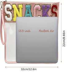 Chenille Letter Patch PVC Pouch Zipper Transparent Cosmetic Bag