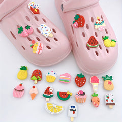 24pcs Cartoon Ice Cream Shoe Charms Cake Strawberry Ornaments DIY Decorations