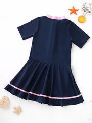Girls Block Zipper One Piece Swimsuit Summer Beach Clothes