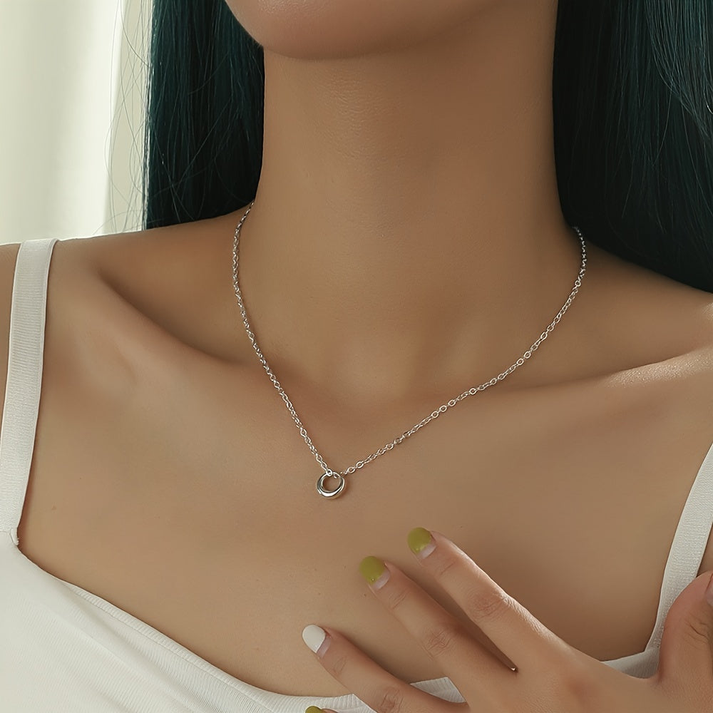 Small Ring Pendant Necklace Silver Alloy Elegant Women Girls