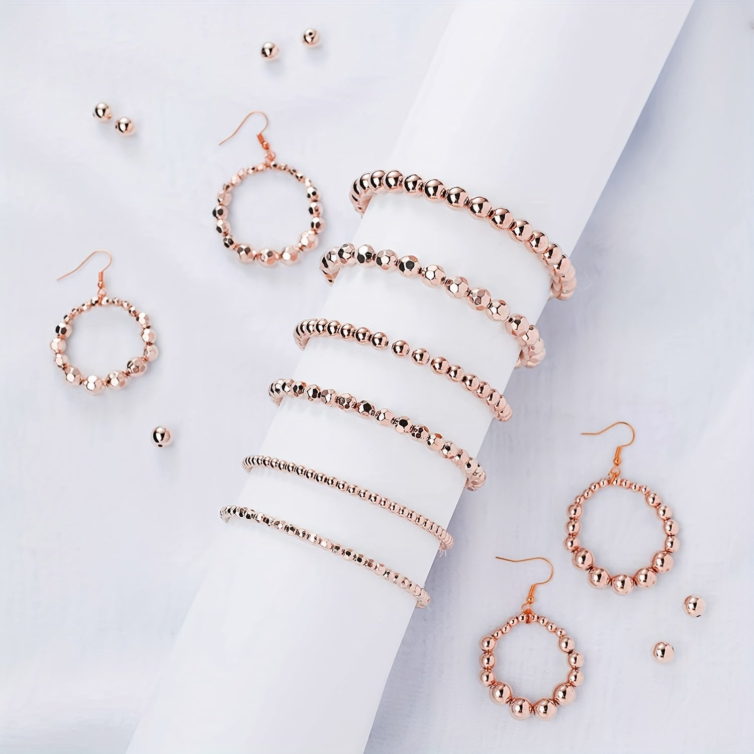 100pcs Rose Golden Round Beads Spacer Beads for DIY Bracelet Jewelry Making