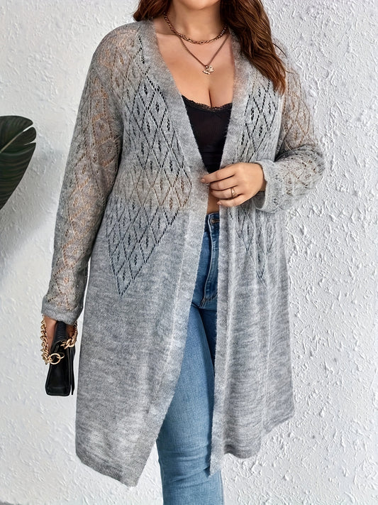  Solid Eyelet Embroidered Long Sleeve Sheer Cardigan