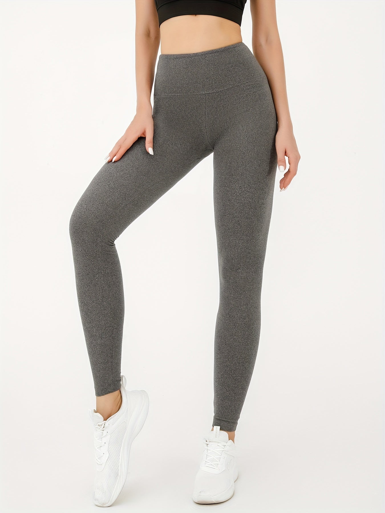 Soft Solid Sports Leggings For Women High Waisted Tummy Control