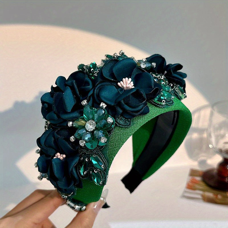 Crystal Mesh Flower Headband Wide Brim Hair Band