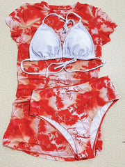  Halter Neck Tie Bra & Panty & Cover Up Swimsuit Set