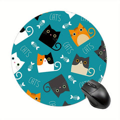 Cute Cartoon Cats Gaming Mouse Pad, Non-slip Round Mat for Office Computers