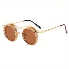 Men's Steampunk Round Frame Sunglasses Hollow Beach Glasses
