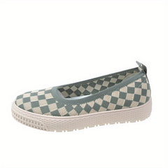 Women's Plaid Loafers Knit Slip On Shoes Comfortable Flats