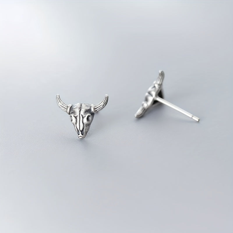 Silver Gray Goat Skull Stud Earrings Punk Alloy Earrings