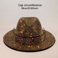 Hand Adhesive Rhinestone Sunshade Wide Brim Fedora Hat