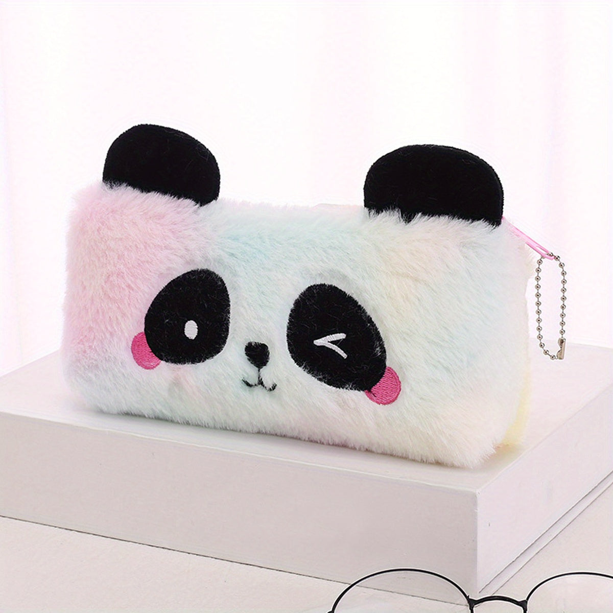 Colorful Plush Panda Pencil Case Bag Storage Pouch With Zipper