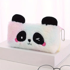 Colorful Plush Panda Pencil Case Bag Storage Pouch With Zipper