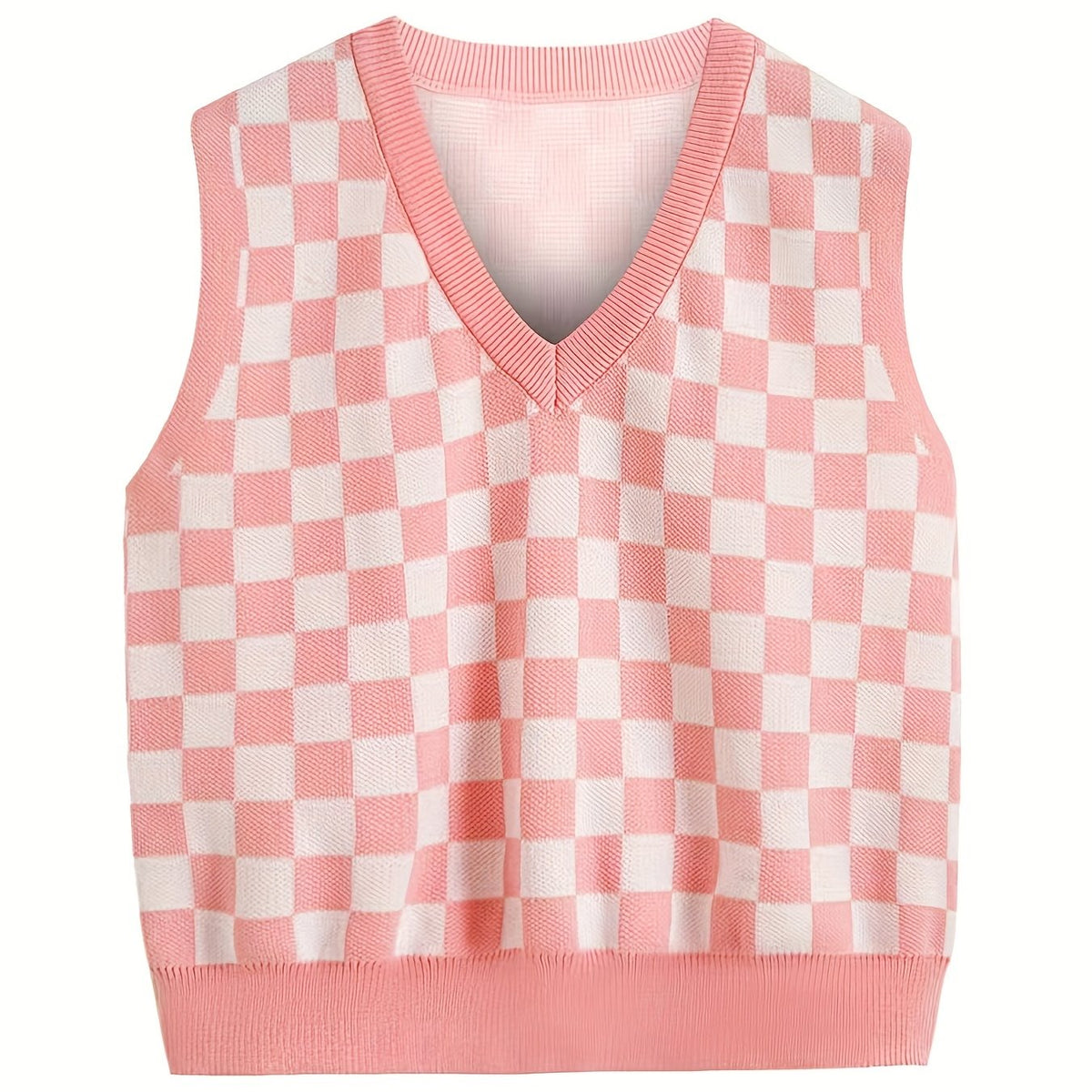 Checkerboard Sleeveless Knitted Vest for Summer Party