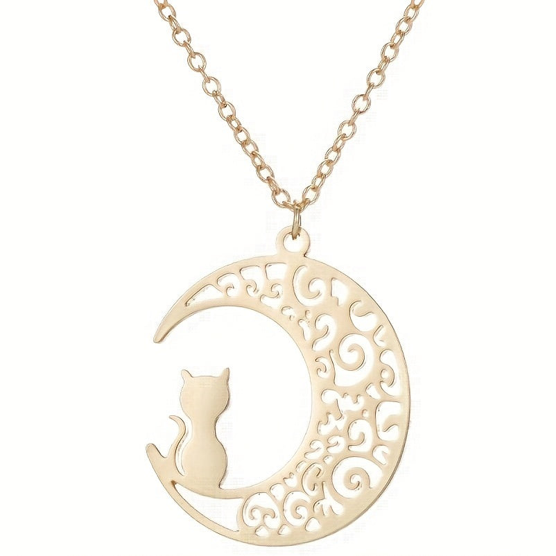 Moon Cat Necklace Stainless Steel Hollowed Out Collarbone Accessory