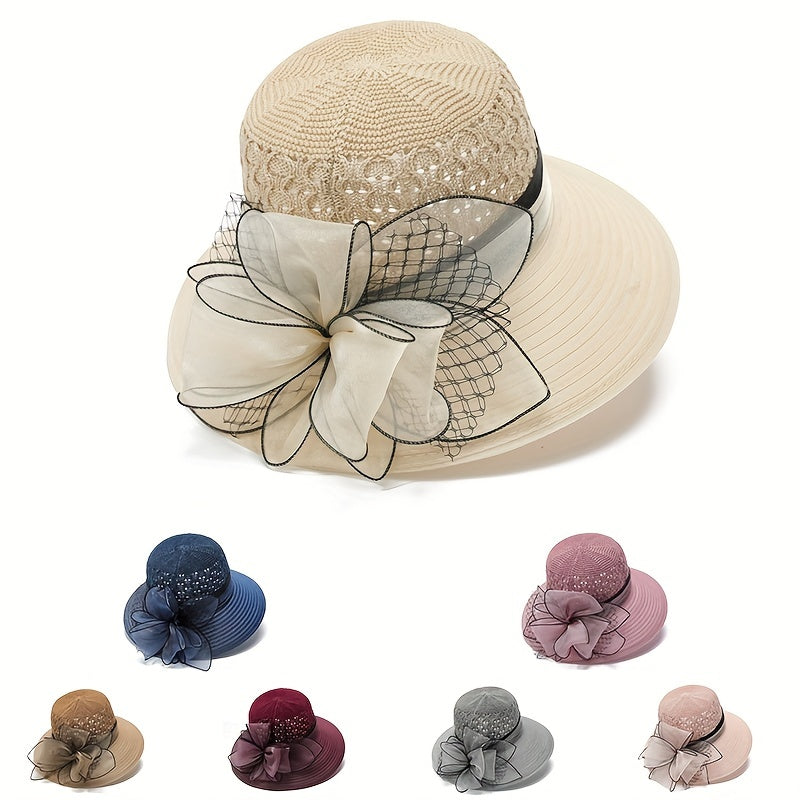 Mesh Flower Decor Bucket Hat Crochet Breathable Basin Hat Sun Hats For Women