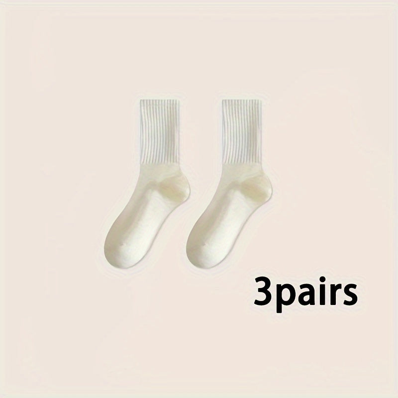 Soft Mid Tube Women's Socks 3 Pairs Solid Comfy Stockings & Hosiery