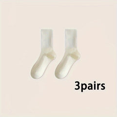 Soft Mid Tube Women's Socks 3 Pairs Solid Comfy Stockings & Hosiery