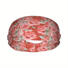 Rose Pattern Sports Headband Sweat Wicking Unisex Fitness Gear