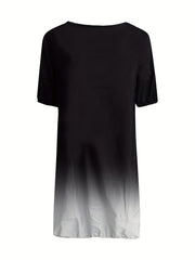 Women's Plus Slogan Lip Ombre Print Short Sleeve Round Neck Stretch Dress