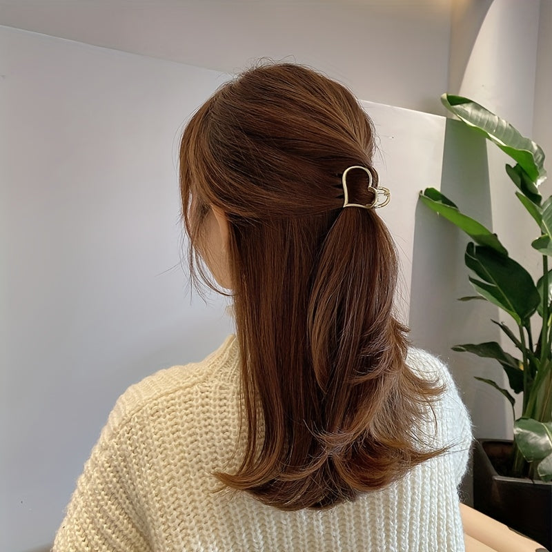 5PCS Hollow Heart Metal Hair Claw Clips Non Slip Mini Golden Geometric Barrettes