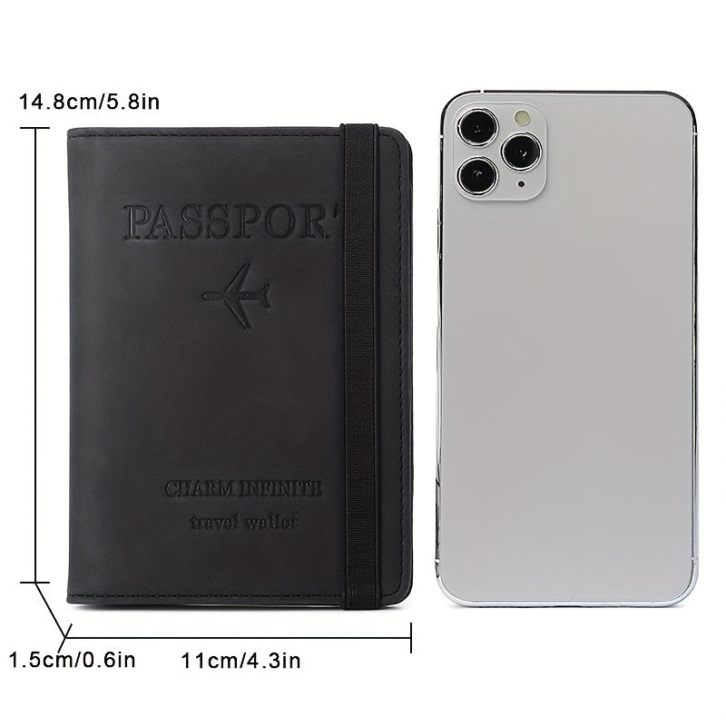 RFID Blocking Passport Holder Card Holder PU Leather Three Fold
