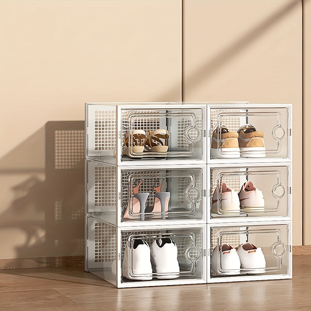 Transparent Shoe Boxes with Door - Stackable Shoe Rack Organizer