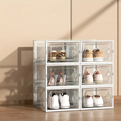 Transparent Shoe Boxes with Door - Stackable Shoe Rack Organizer