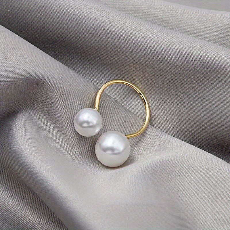 Faux Pearl Cuff Ring 18k Plated Evening Party Accessory