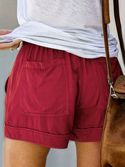  Solid Drawstring Shorts With Pockets